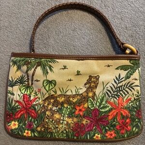 Leopard Jungle Print Cotton/Canvas Print Clutch Bag w/lining